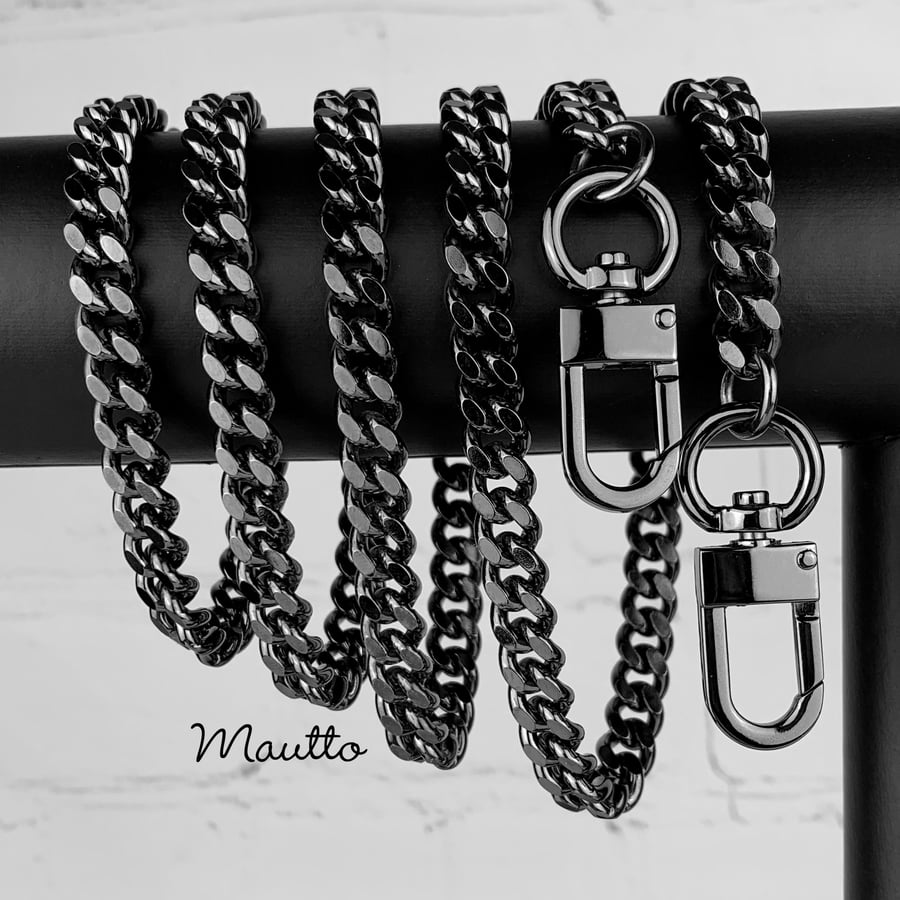Image of GUNMETAL Chain Bag Strap - NEW Classy Curb, Diamond Cut Accents - 3/8" Wide - Choose Length & Hooks