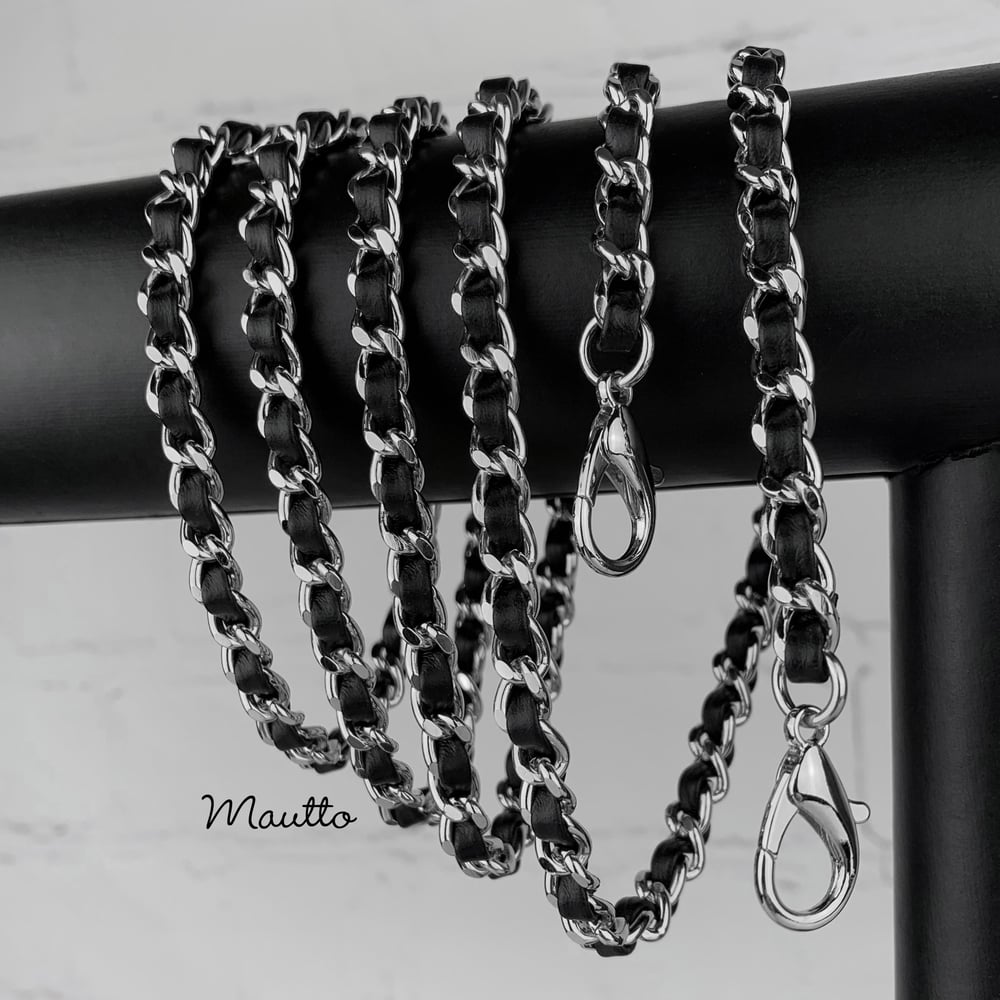 Image of Extra Petite NICKEL Chain Strap with Leather Weave - Mini Classy Curb Diamond Cut - Choose Option