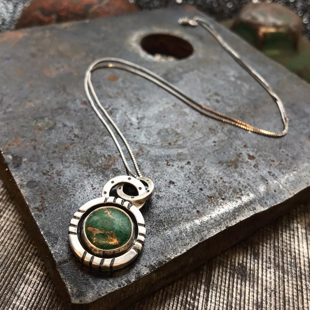 Image of Handmade Sterling Silver and Malachite Zia Pendant