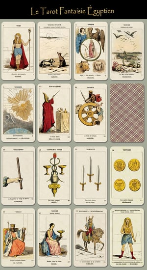 Image of Three Etteilla tarot decks from the mid-19th Century. 