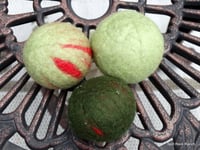Set of 3 Wool Dryer Balls in Pale Green, Dark Green, and Green/Red ON SALE
