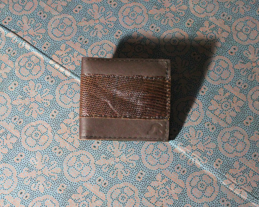 Image of Brown Leather Wallet with Lizard Detail