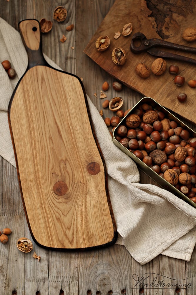 Image of Charcuterie serving board, cheese serving board - oak with ebonized edge
