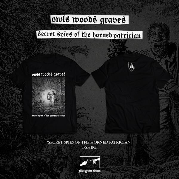 Image of OWLS WOODS GRAVES - 'Secret Spies of the Horned Patrician' men's t-shirt