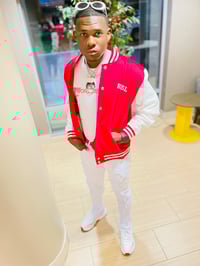 Image 2 of Red/White Men Varsity Jacket 