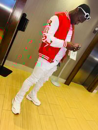 Image 1 of Red/White Men Varsity Jacket 