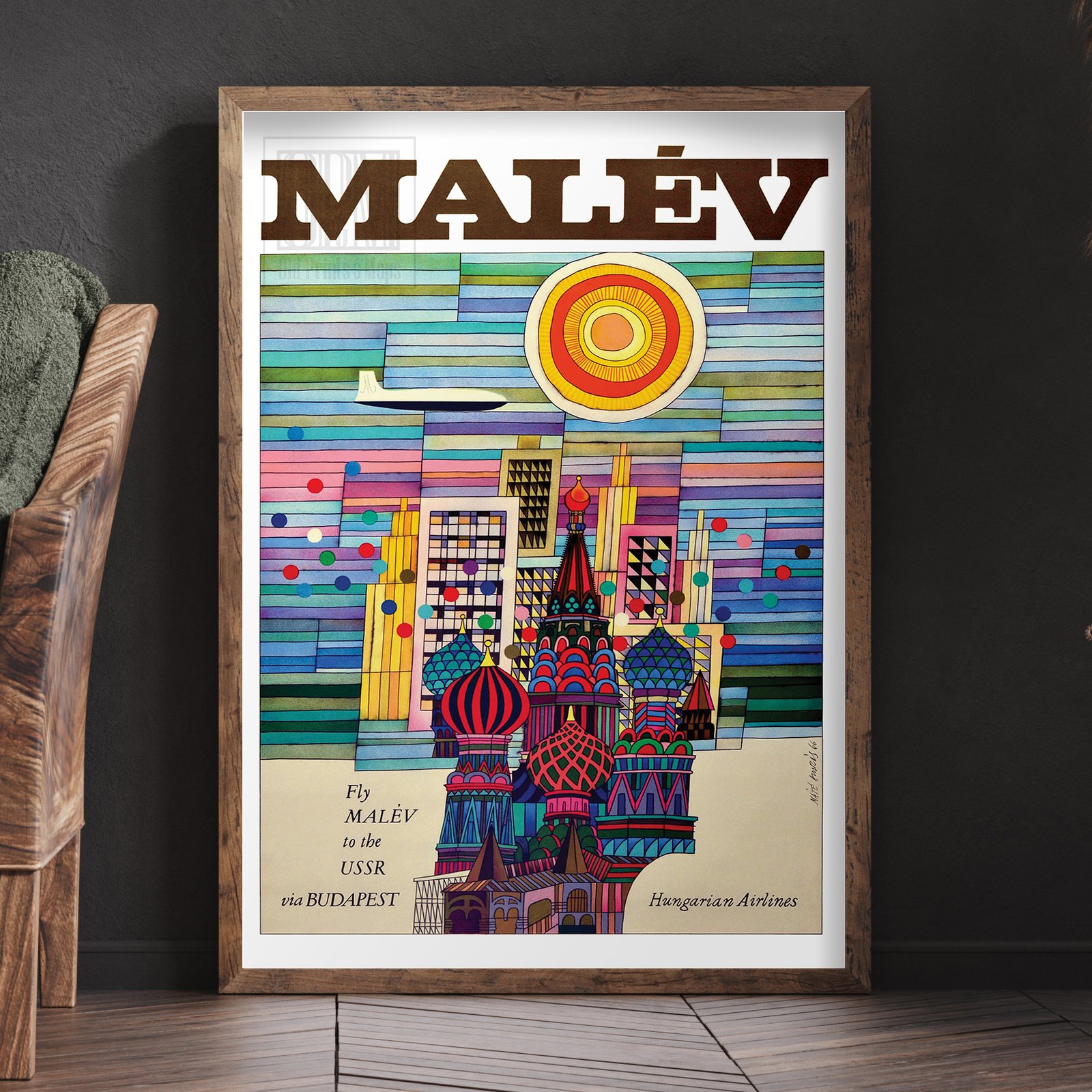 Fly Malev to the USSR | Mate Andras | 1966 | Vintage Travel Poster