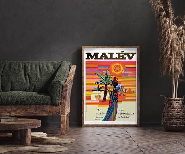 Fly Malev to the Middle East | Mate Andras | 1966 | Vintage Travel Poster | Home Decor