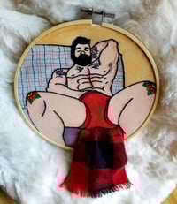 Image 1 of "Mountain Man Self Care" 3-D Erotic Embroidery Art 