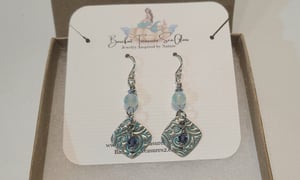 Image of Handmade Sterling Silver Dangle Earrings- Tanzanite Crystal and Agate Bead-Gift Boxed- EB-433