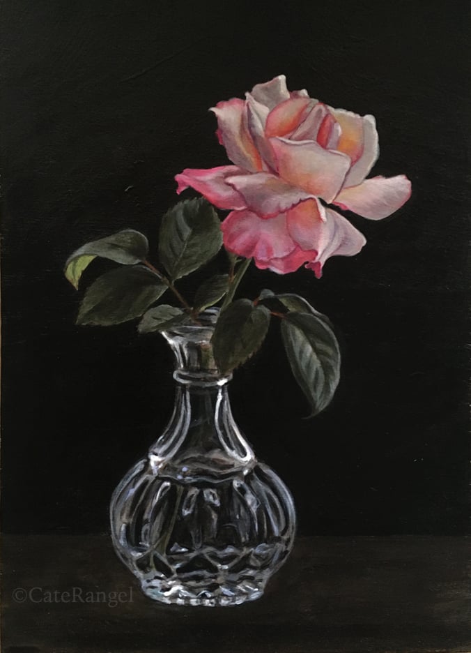 Image of Pink and White Rose - Original Painting