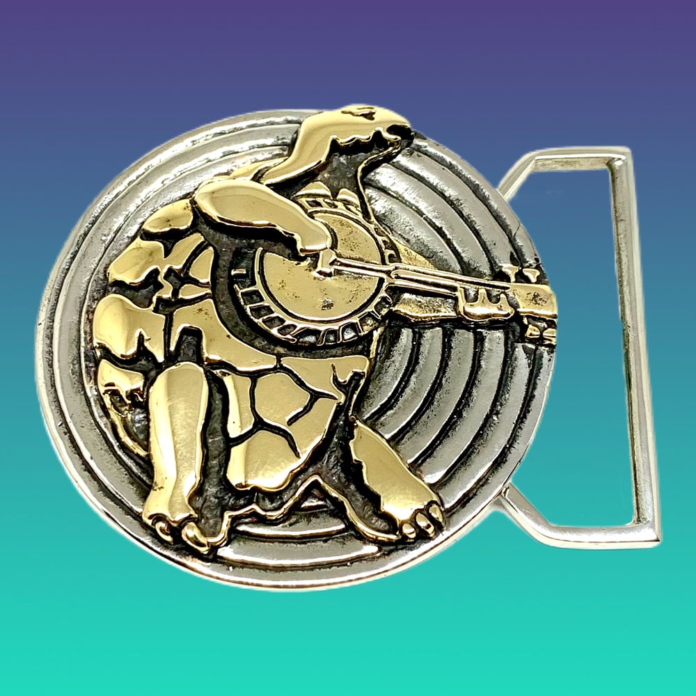 Image of Terrapin Turtle Buckle Cast in White and Yellow Brass