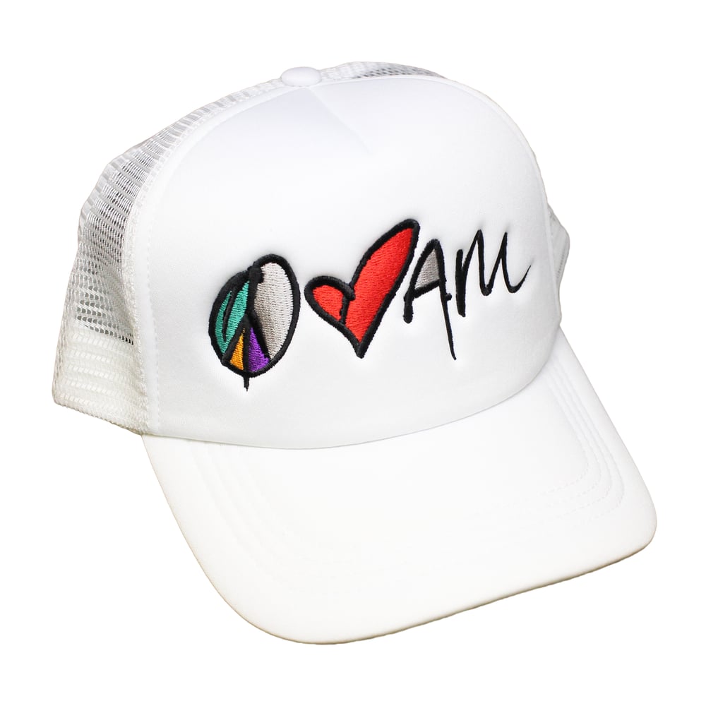 Image of Peace, Love, AM Trucker in White