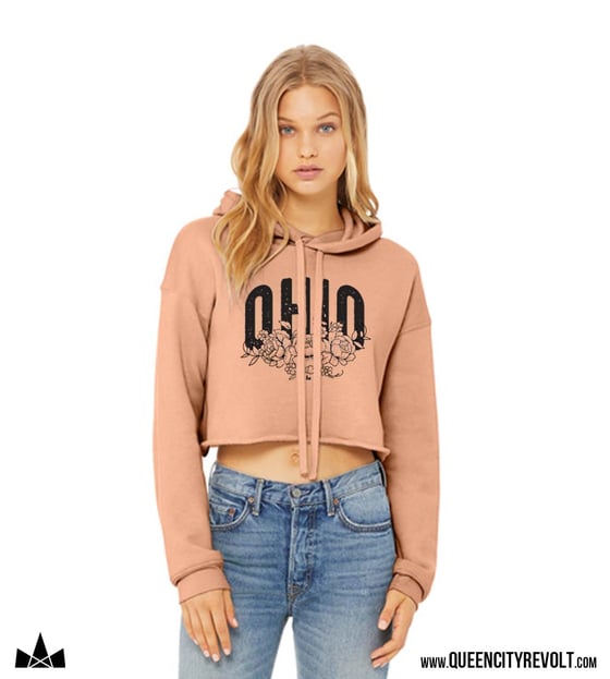 Image of Women's Ohio Floral Cropped Hoodie, Heather Peach