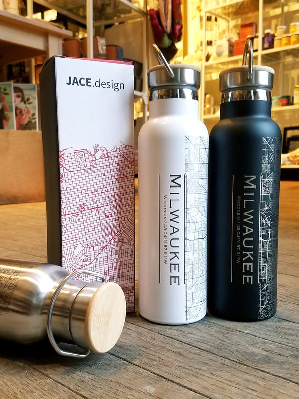 Image of Milwaukee Map Water Bottle w/ Bamboo Top