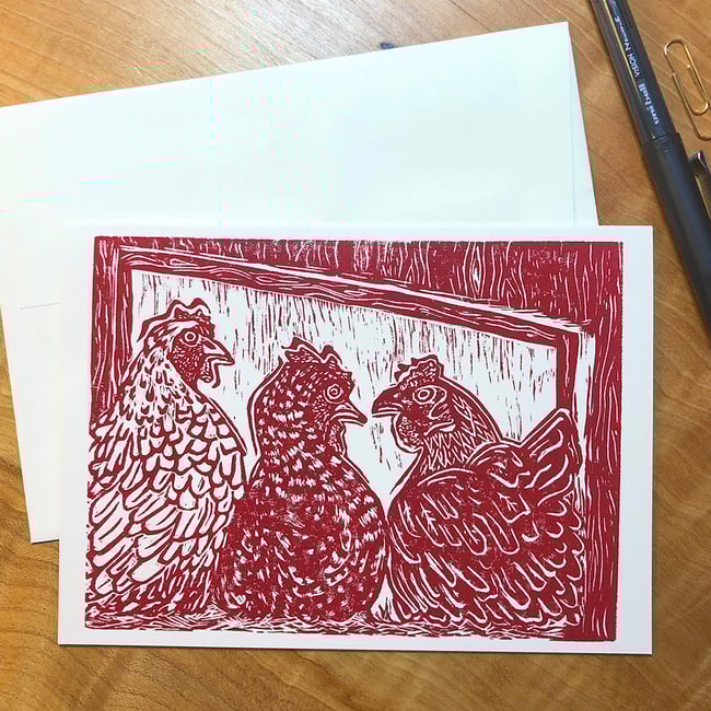 Rainy Day Hens greeting card