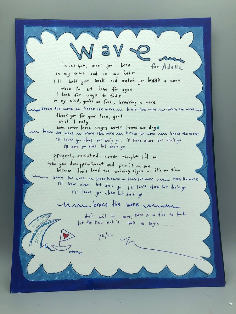 Image of handwritten lyrics for a song of your choice 