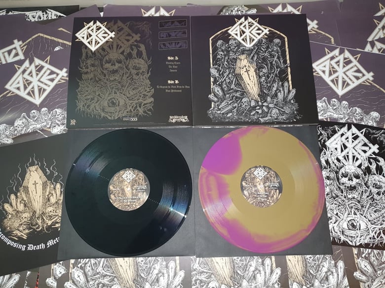 Image of Vinyl Bundle Casket - Urn    Black and Gold/ Purple Swirl 