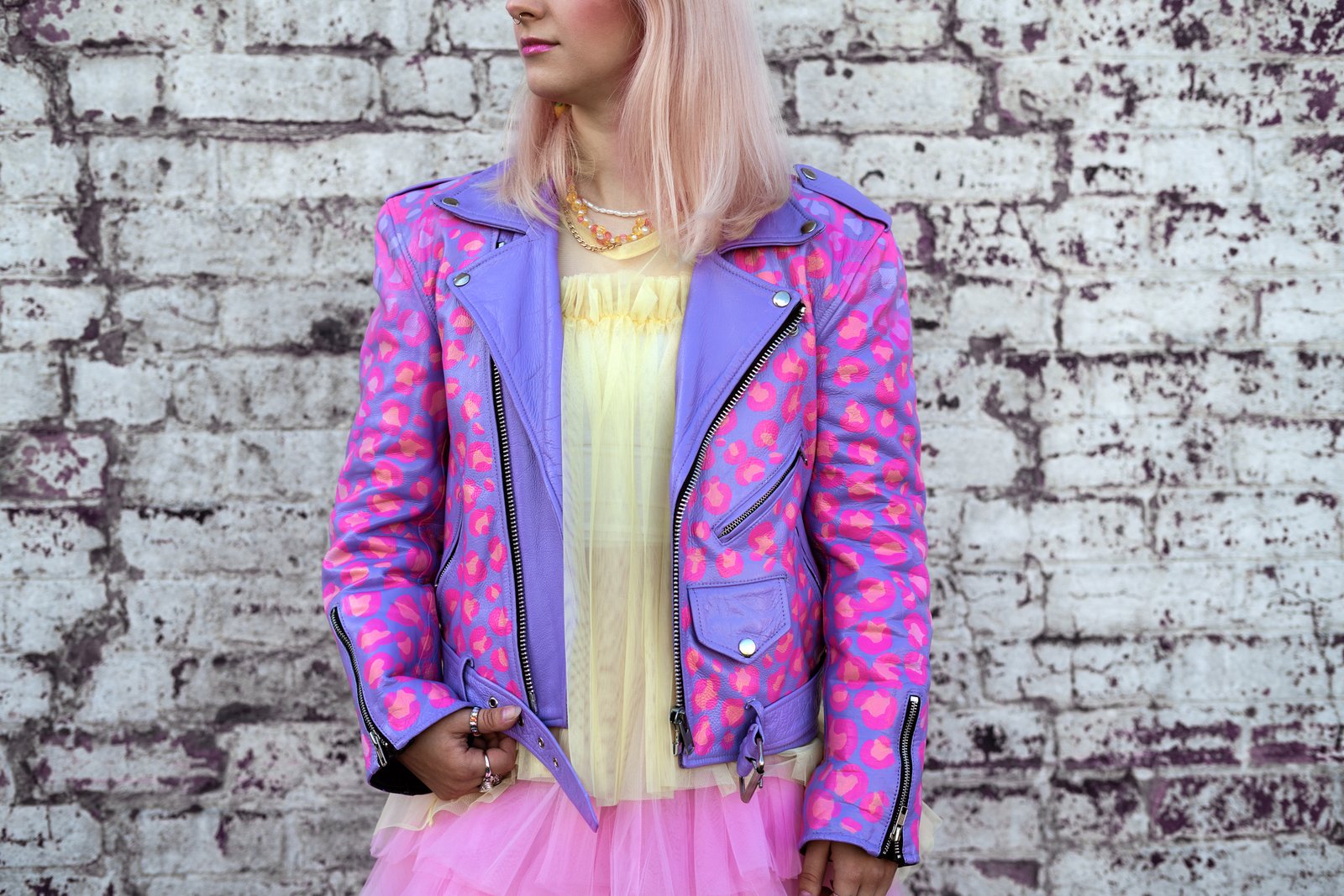 Painted Pink outlet Leather Jacket