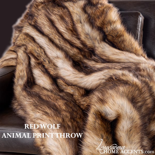 Image of Red Wolf Faux Print Throw