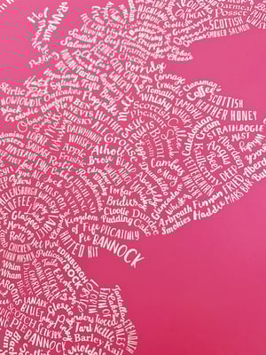 Image of Typographic Food Map of Scotland - Pink