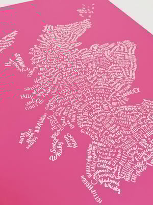 Image of Typographic Food Map of Scotland - Pink