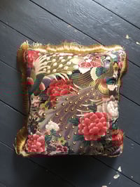 Image 3 of Japanese Metallic Peacock Cushion Cover With Gold Fringe