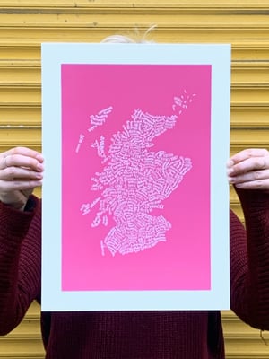 Image of Typographic Food Map of Scotland - Pink