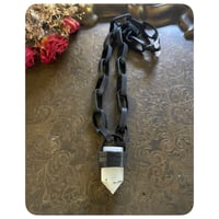 Image 2 of SALE - Leather Link Chain Necklace - Kodiak Black Leather and Tourmaline Quartz