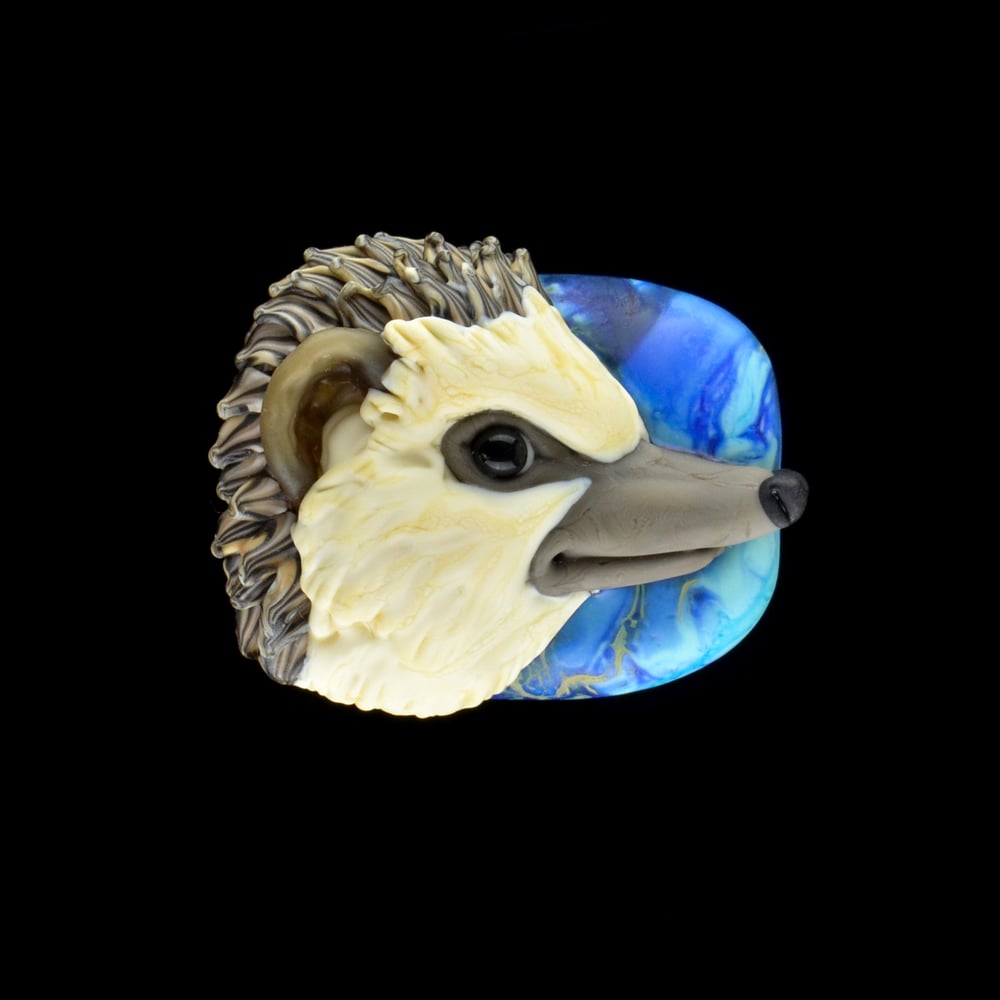 Image of XL. Mischeivious Pygmy Hedgehog - Flamework Glass Sculpture Bead 