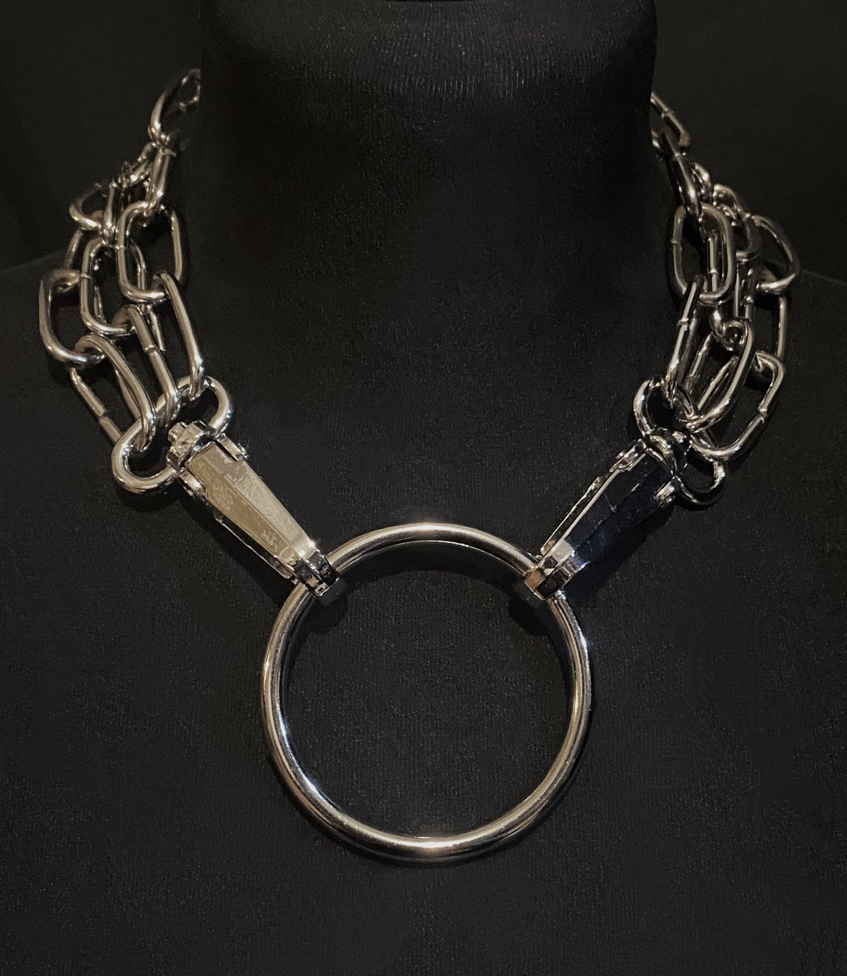 Silver triple chain ring necklace