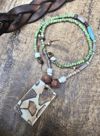 Image 4 of Artisan Ceramic Bohemian Ginkgo Biloba Necklace