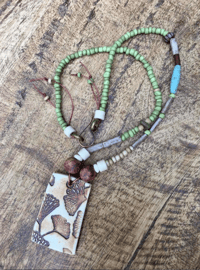 Image 5 of Artisan Ceramic Bohemian Ginkgo Biloba Necklace