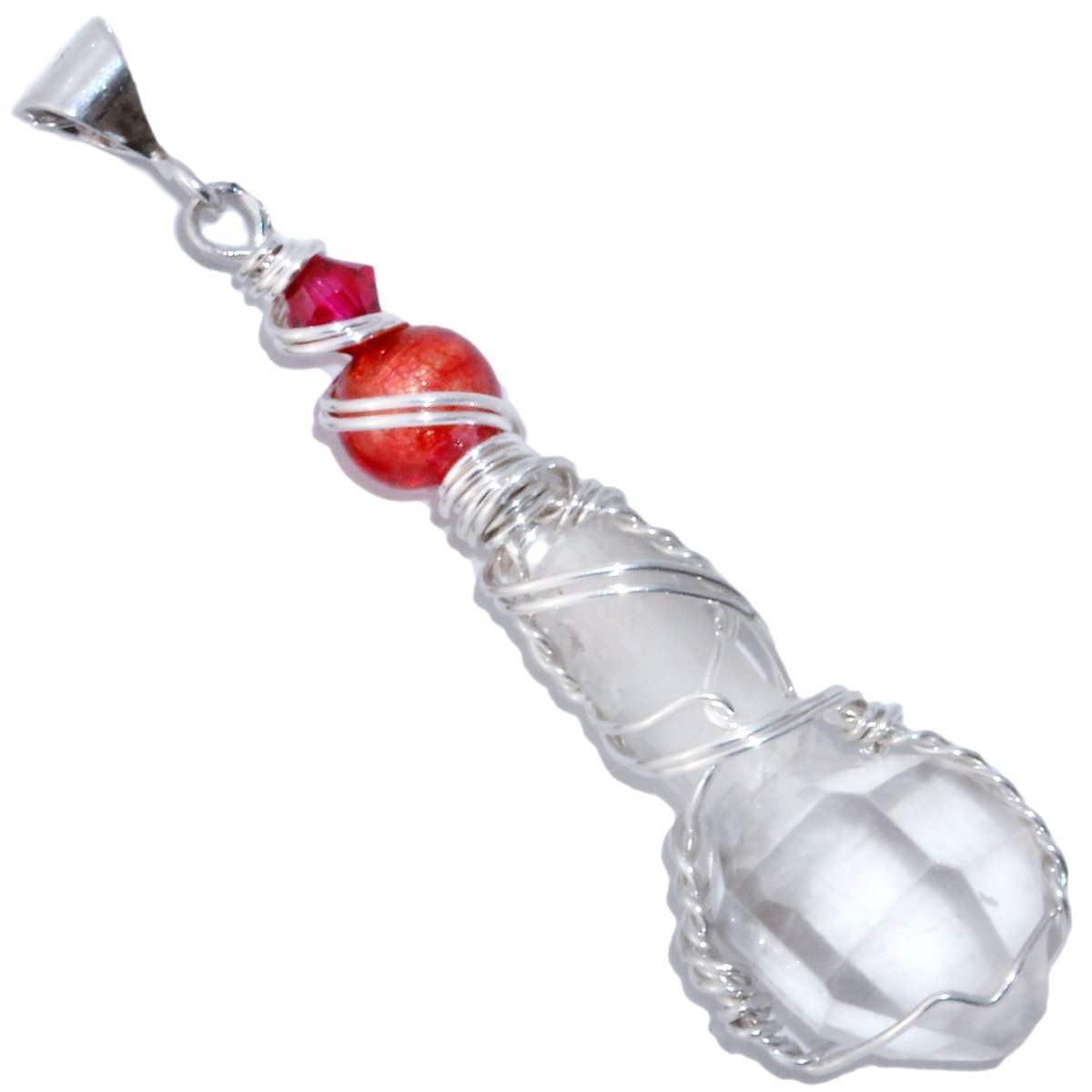 Scepter Quartz Crystal  Handmade Pendant with Venetian Glass Bead