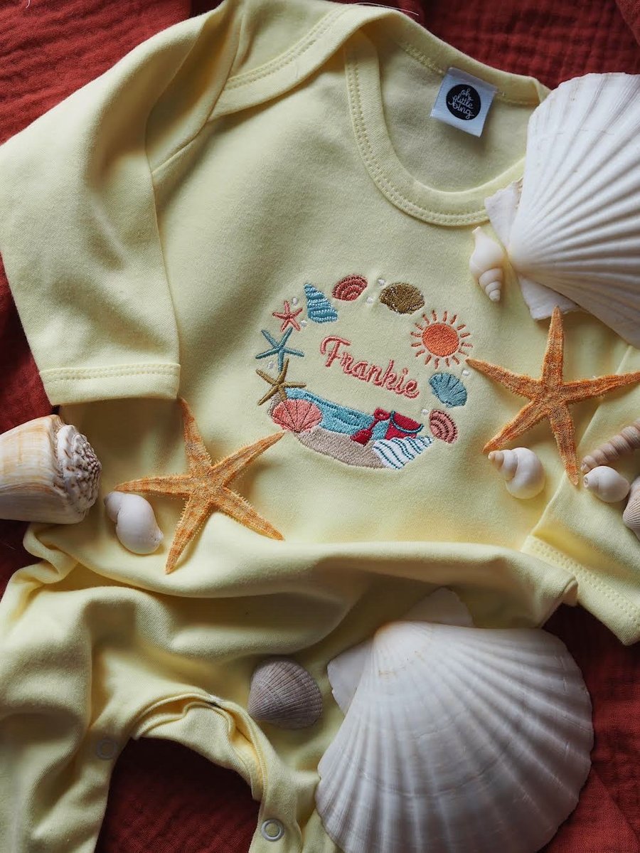 Image of Seashells & Sunshine - Lemon Sleepsuit