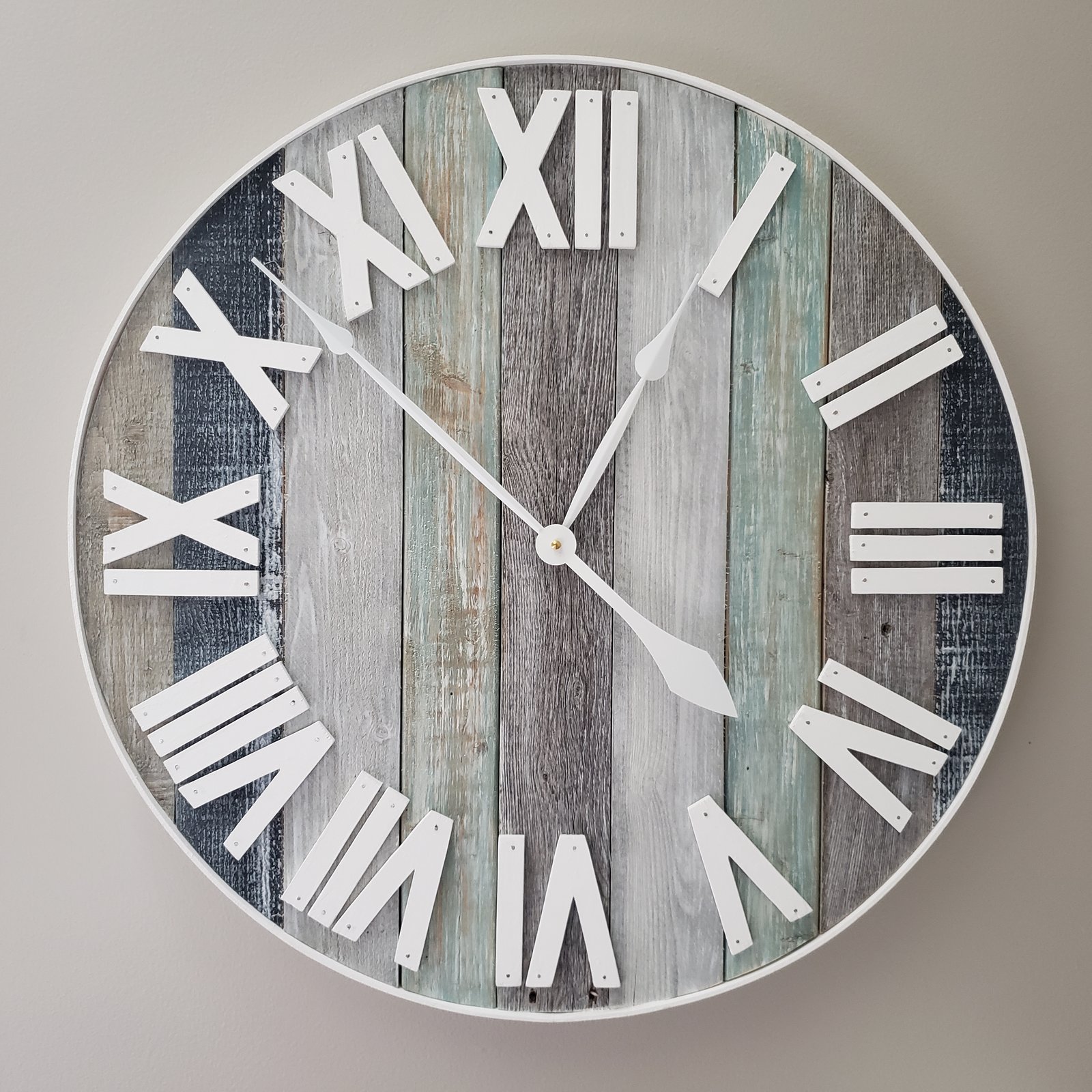 Farmhouse Wall Clock / Wood Clock / Large Clock / Vintage Clock / Gray 2024 Clock / Oversized Clock / Coastal Decor / Big Wall Clock