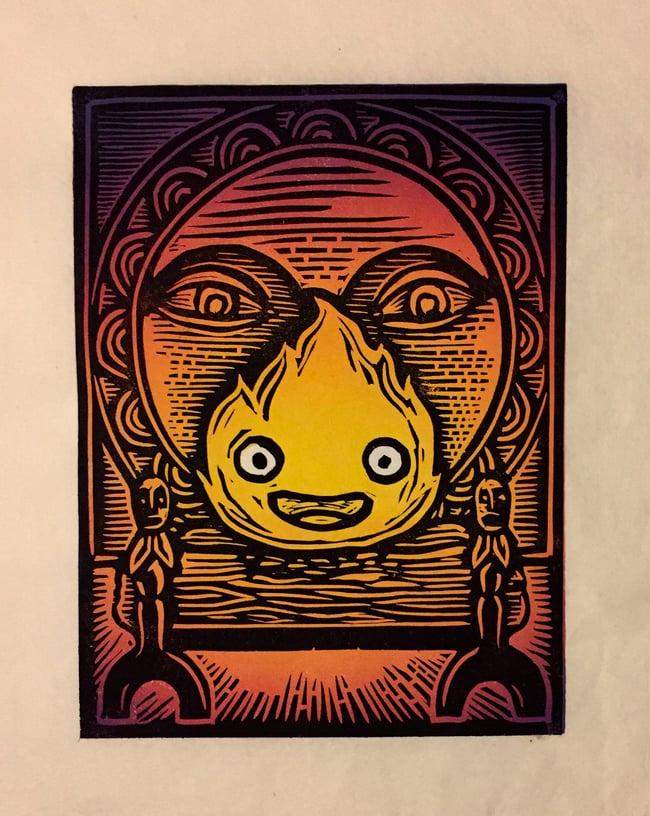 Calcifer Block Print