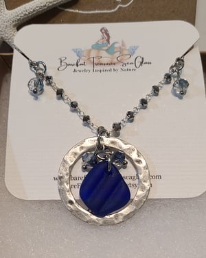 Image of Genuine Cobalt Sea Glass Necklace with Crystals - Handmade - Adjustable - Gift Boxed-EB-436