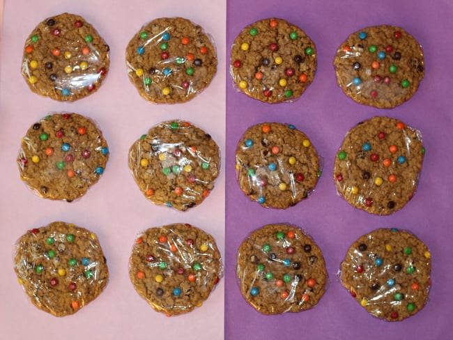12 Peanut Butter, Oatmeal, and Mini M&M Cookies