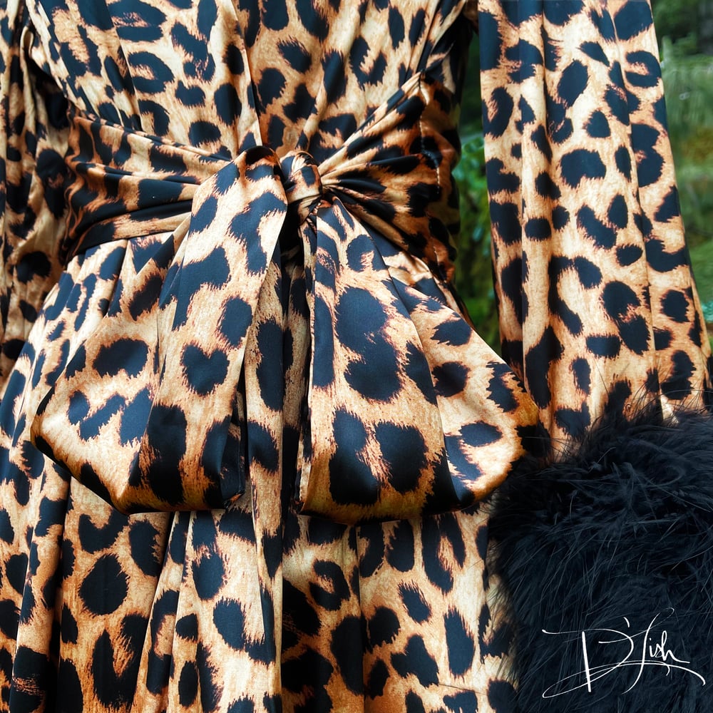 Image of Leopard Marabou-cuffed "Beverly" Gown 