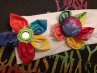 Rainbow fabric flower brooch