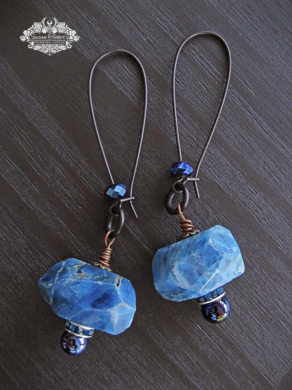 Image of GAIA GODDESS - Blue Apatite Crystal Drop Earrings Ear Weight Boho Witch Protection Spell Dark Dangle
