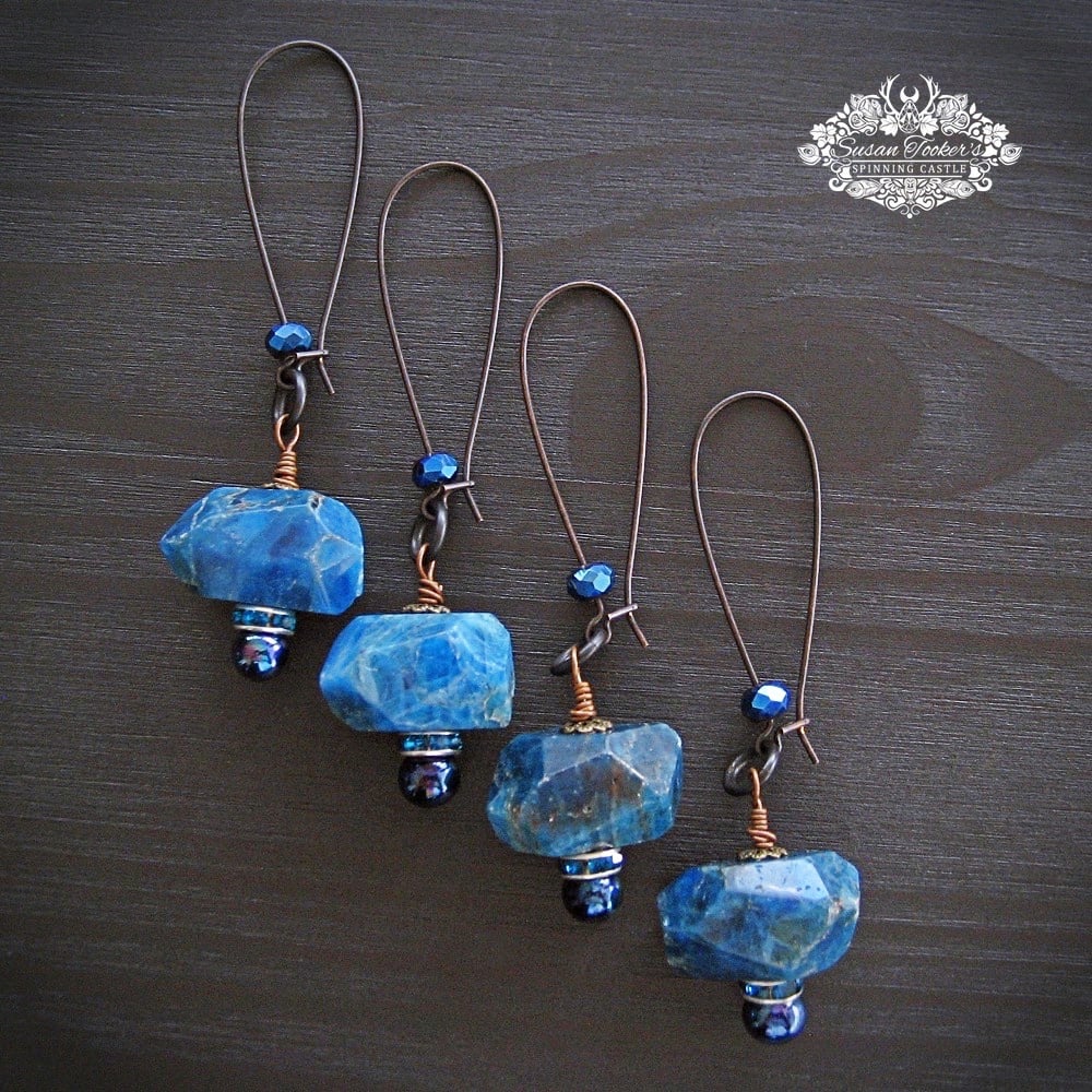 Image of GAIA GODDESS - Blue Apatite Crystal Drop Earrings Ear Weight Boho Witch Protection Spell Dark Dangle