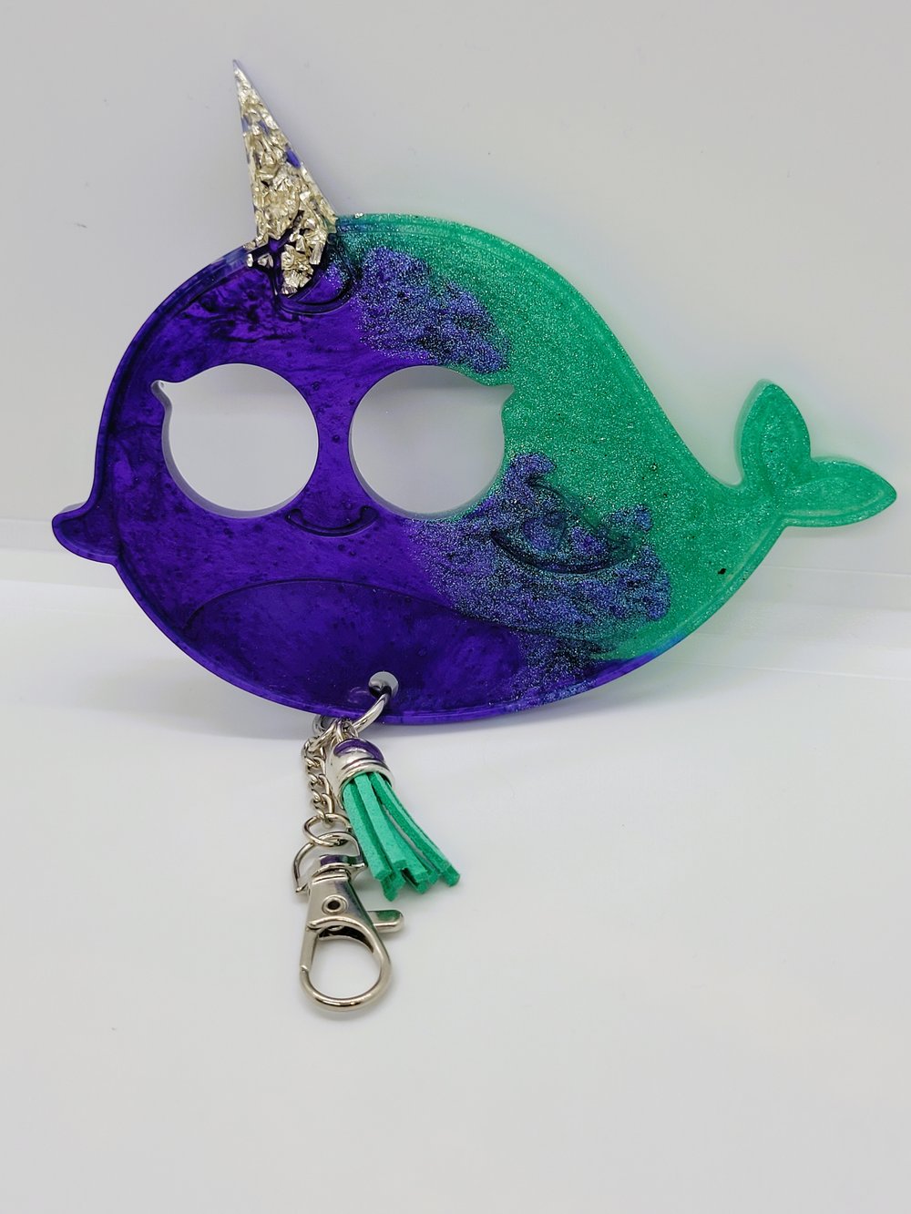 Image of Purple & Teal Narwhal Self-Defense Keychain (Large)