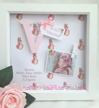New baby girl frame,flopsy bunny nursery decor, baby keepsake frame, flopsy bunny new baby gift