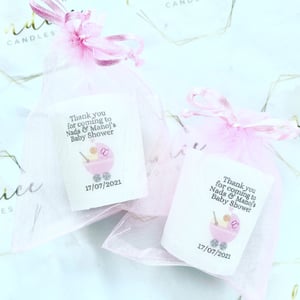 Image of Baby Buggy Personalised Baby Shower Candle Favours