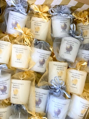 Image of Baby Buggy Personalised Baby Shower Candle Favours