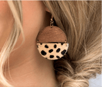Image 1 of Leather & Wood Half Circle Earrings 