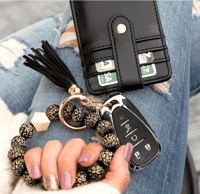 Image 1 of Leopard Beaded Key Ring Wallet Bracelet