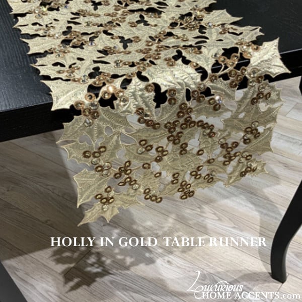 Image of Gold Holly Table Runnner Gold 